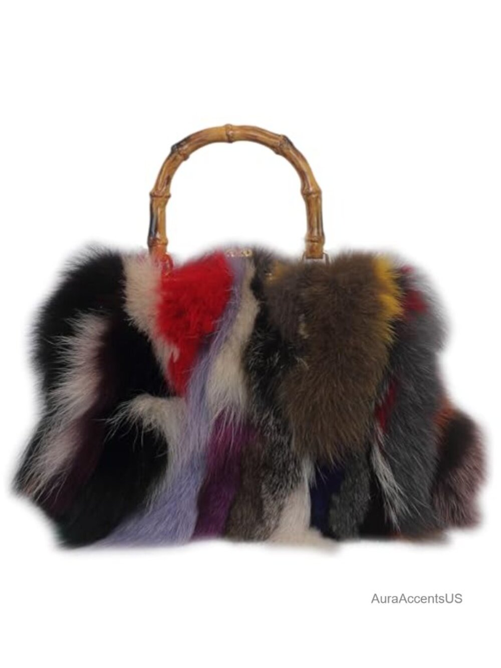 Real Fox Fur Shoulder Bag - Vintage Kisslock Bamboo Handle Purse Women's